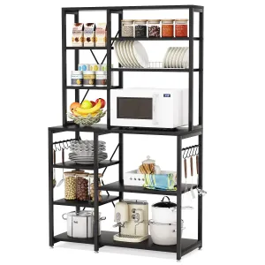 10 Tier Kitchen Bakers Rack with Hutch, Microwave Stand Kitchen Utility Shelves Rack with 10 Hooks