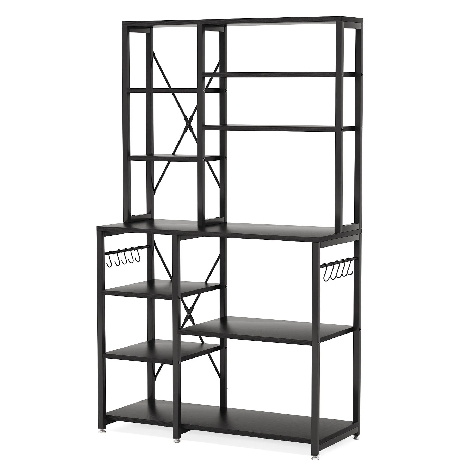 10 Tier Kitchen Bakers Rack with Hutch, Microwave Stand Kitchen Utility Shelves Rack with 10 Hooks