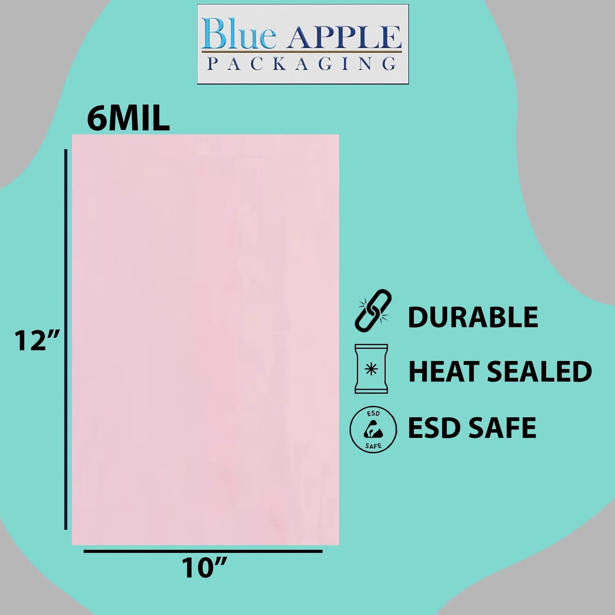10X12 inches Pink Anti Static Bags 6 Mil Flat