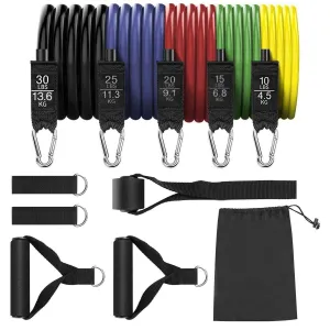 11 Piece Resistance Tube Bands Exercise Workout Bands Set Stackable With Handles & Bag - ONLINE ONLY