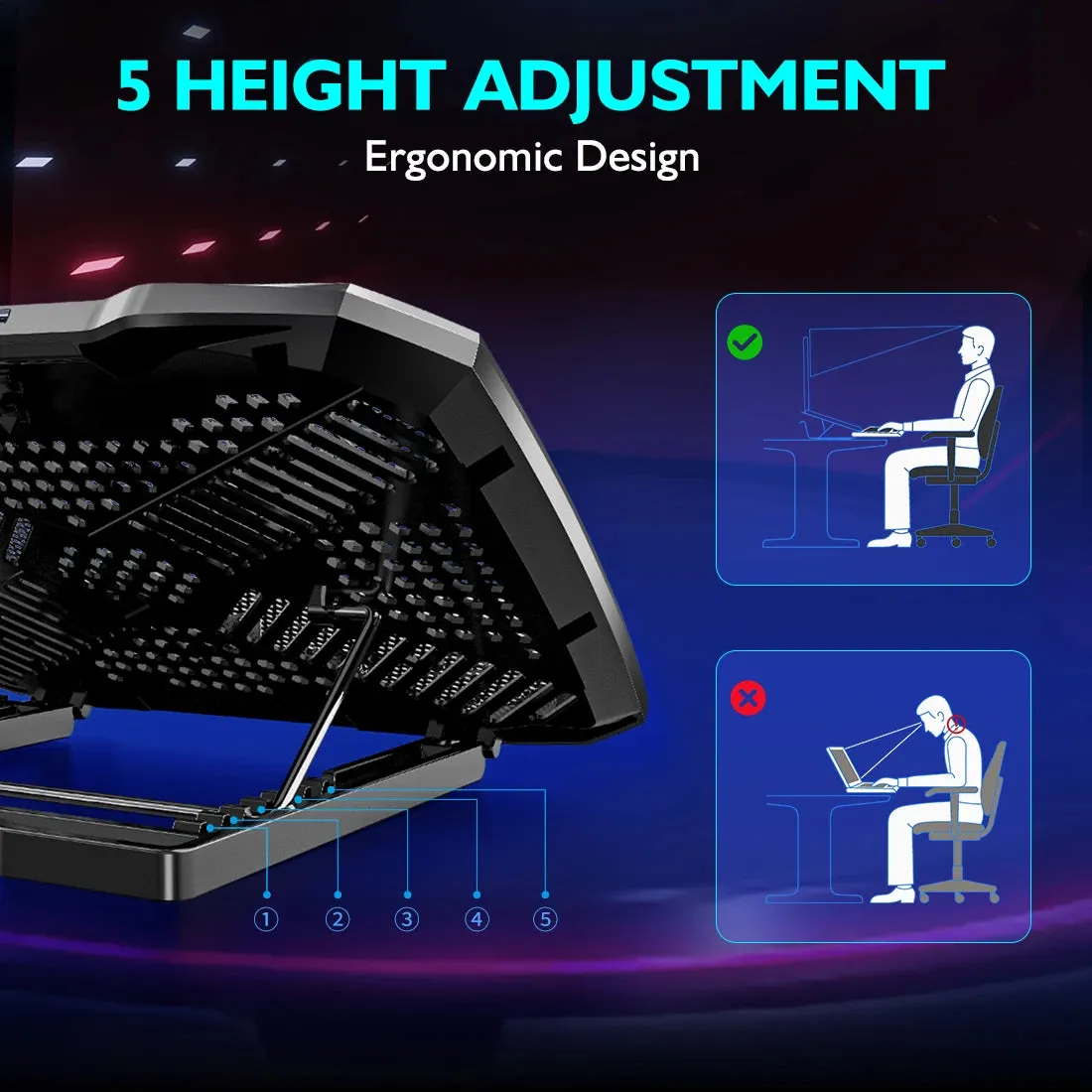12-17 Inch Laptop Cooling Pad with 5 Fans
