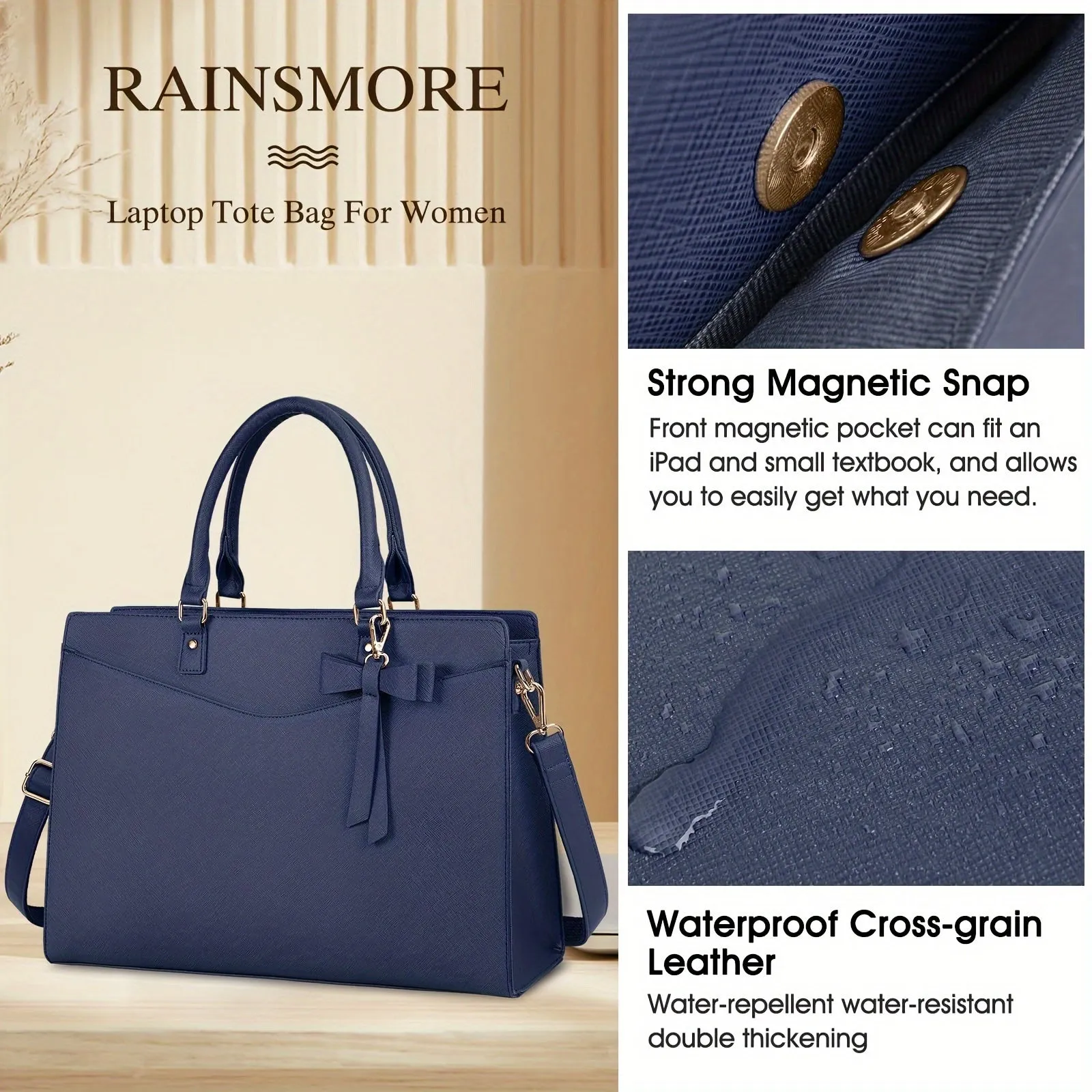 15.6 Inch Waterproof Laptop Tote Bag PU Leather Briefcase