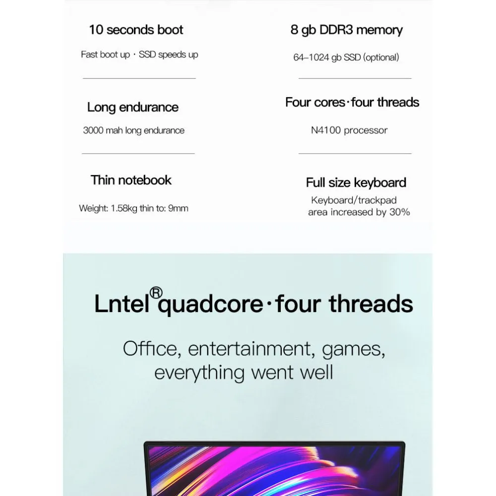 15.6" Laptop Intel 8G RAM Gaming Ultrabook Computer