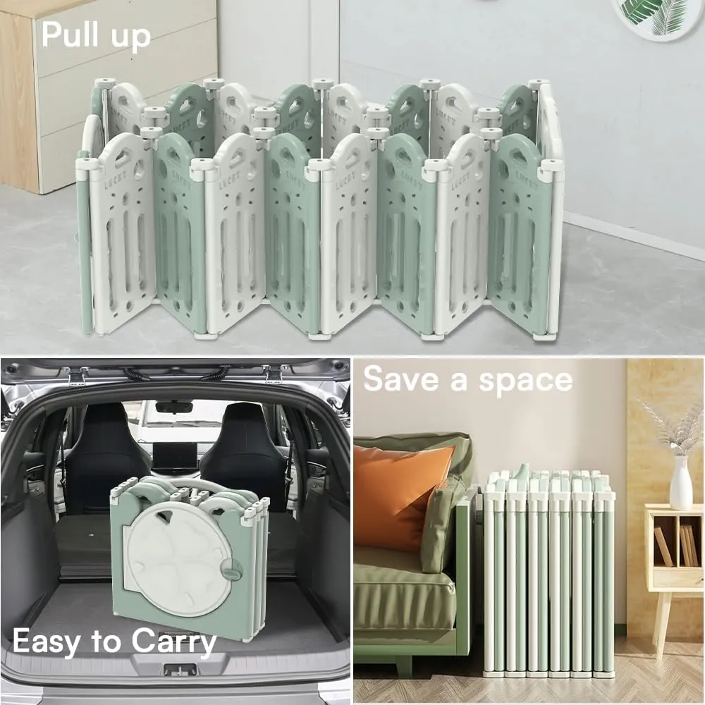 18 Panel Non-Toxic BPA-Free Recyclable Foldable Baby Playpen and Ball Pool | Modular | Pistachio Green & White
