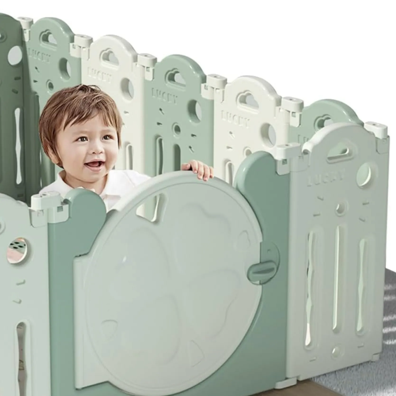 18 Panel Non-Toxic BPA-Free Recyclable Foldable Baby Playpen and Ball Pool | Modular | Pistachio Green & White
