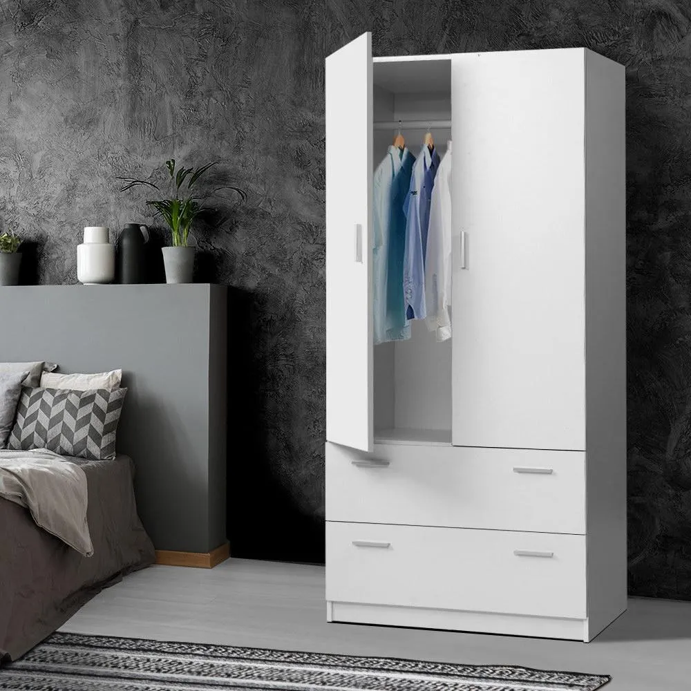 2 Doors Wardrobe Bedroom Closet Storage Cabinet Organiser Armoire 180cm White