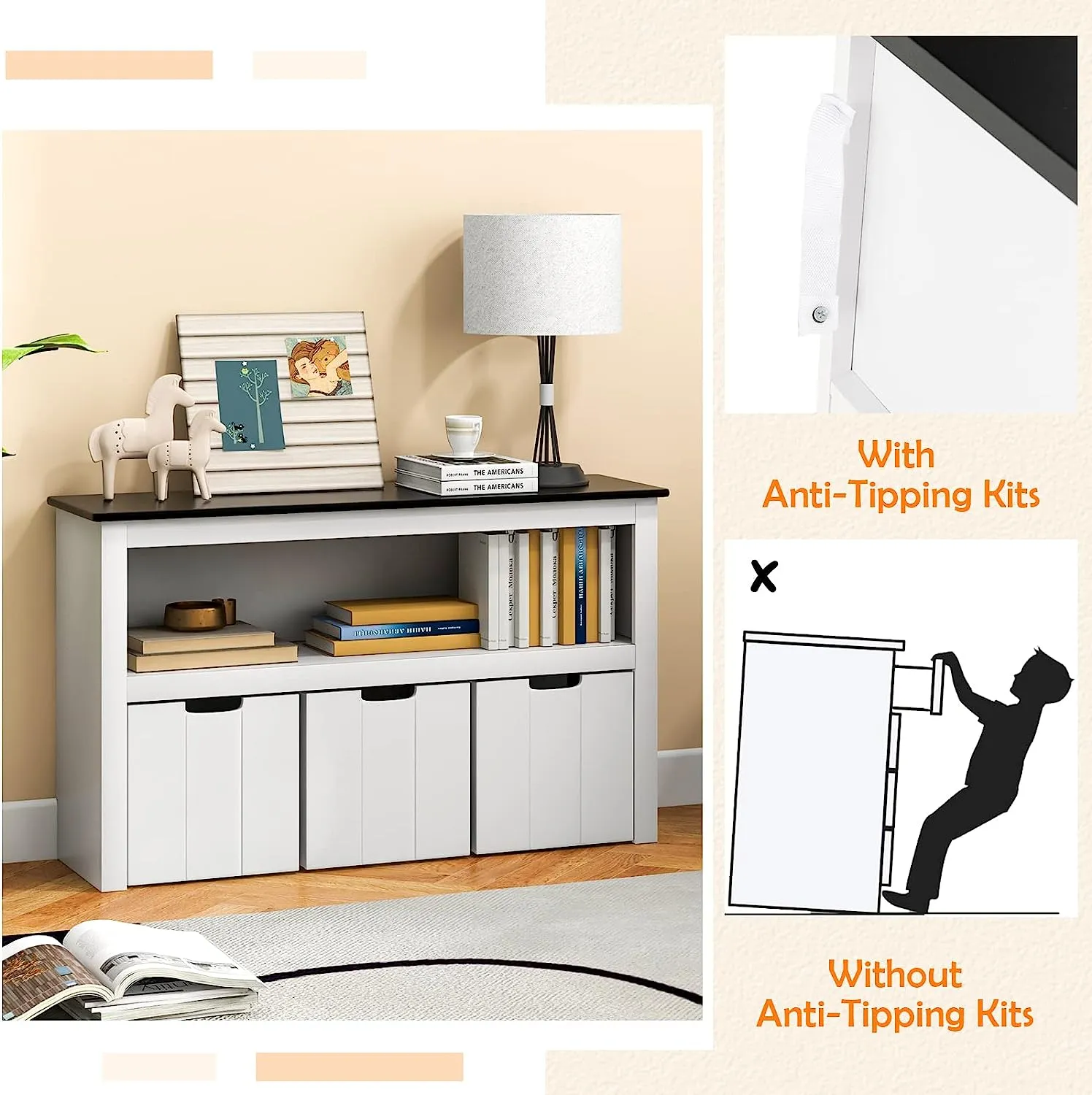 2-in-1 White Kids Toy Storage Unit | Storage Cabinet | 1 Shelf | 3 Drawers | 2 Colours