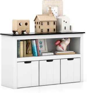 2-in-1 White Kids Toy Storage Unit | Storage Cabinet | 1 Shelf | 3 Drawers | 2 Colours