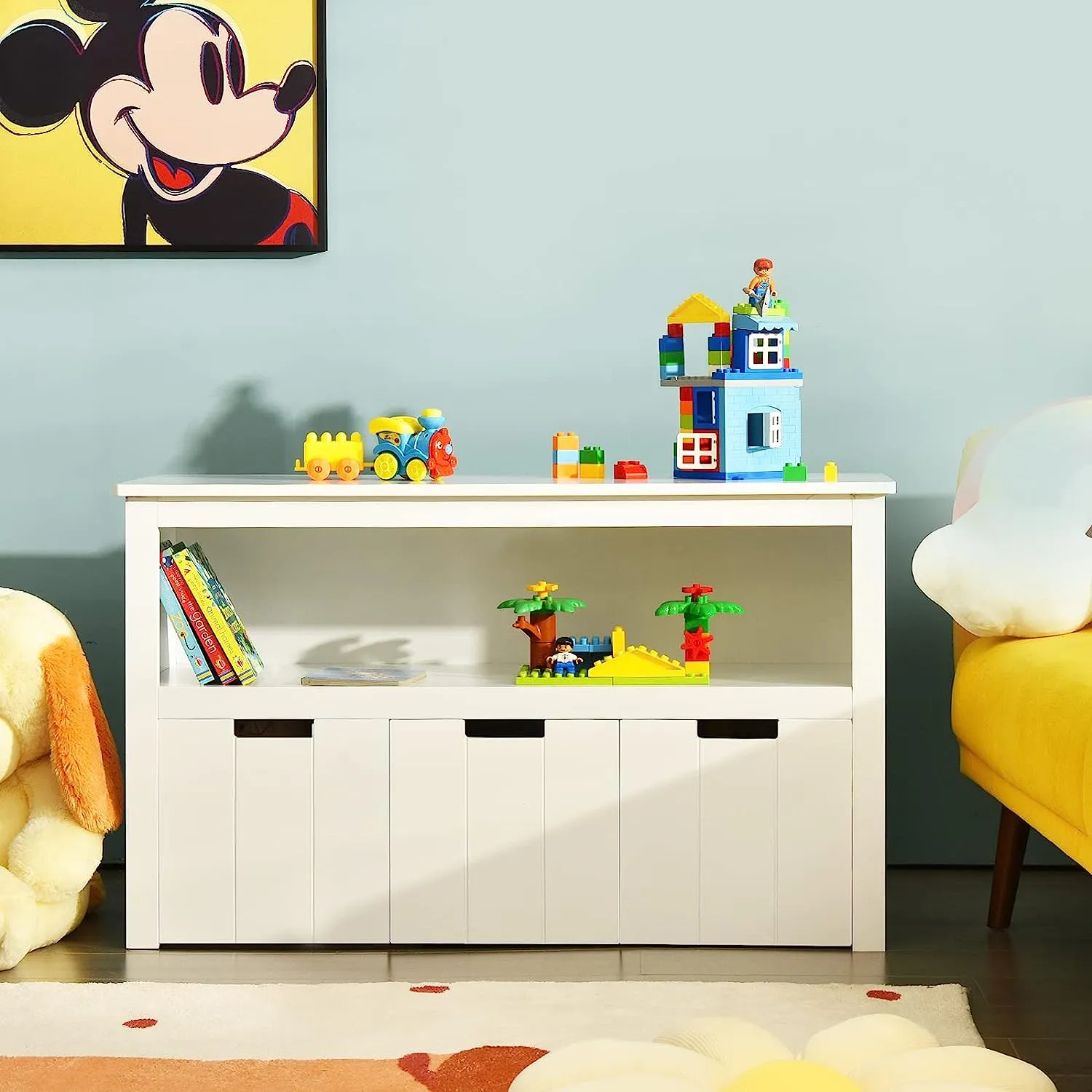 2-in-1 White Kids Toy Storage Unit | Storage Cabinet | 1 Shelf | 3 Drawers | 2 Colours