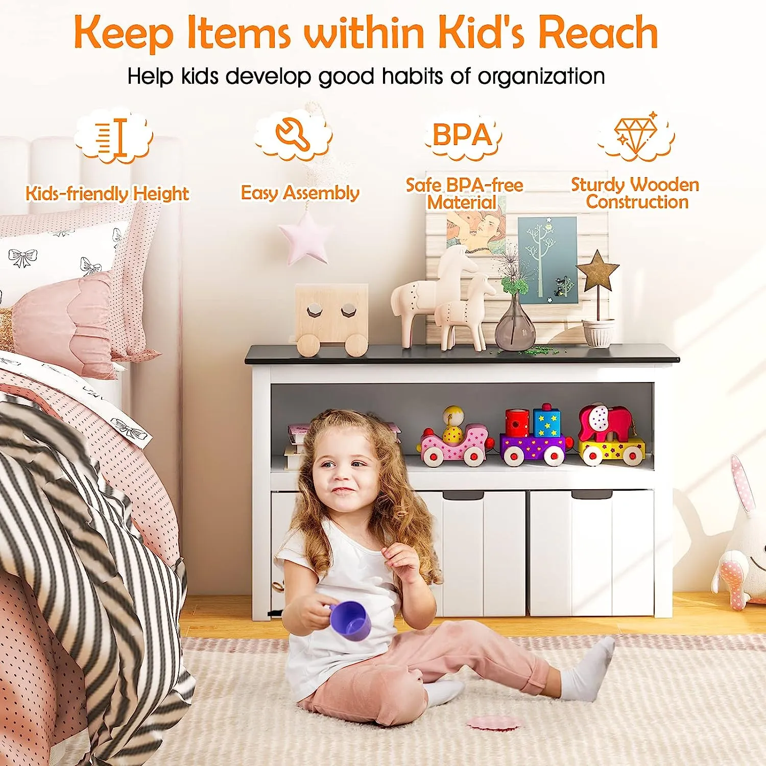 2-in-1 White Kids Toy Storage Unit | Storage Cabinet | 1 Shelf | 3 Drawers | 2 Colours