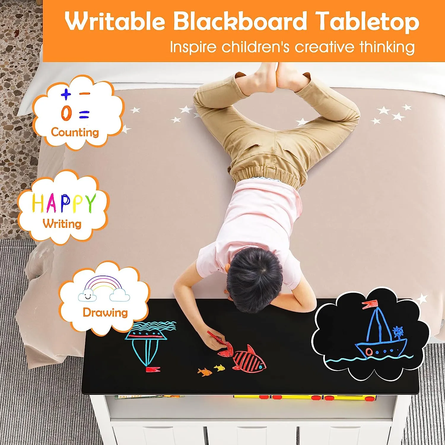 2-in-1 White Kids Toy Storage Unit | Storage Cabinet | 1 Shelf | 3 Drawers | 2 Colours