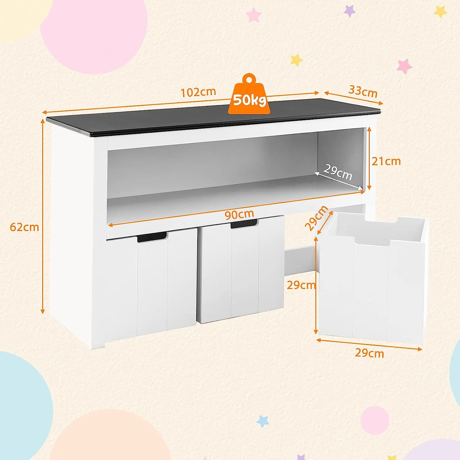 2-in-1 White Kids Toy Storage Unit | Storage Cabinet | 1 Shelf | 3 Drawers | 2 Colours