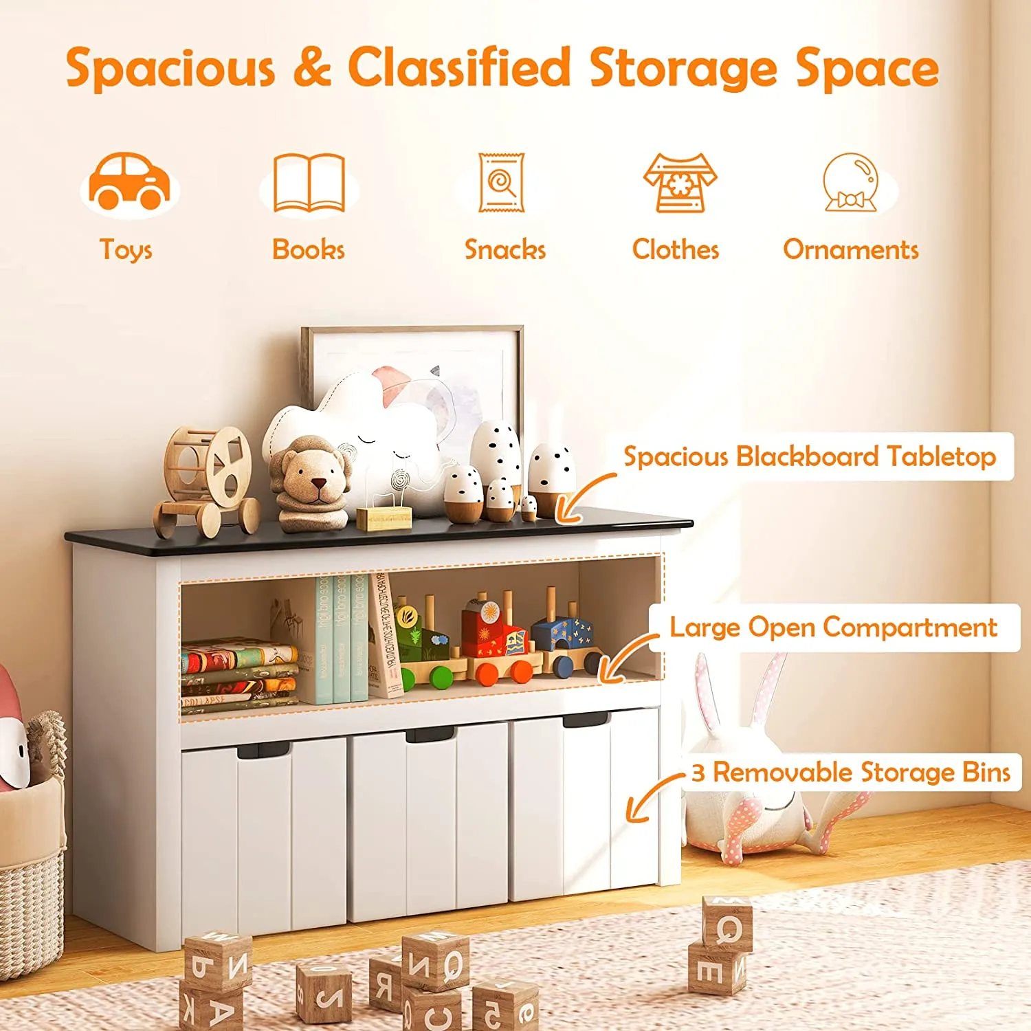 2-in-1 White Kids Toy Storage Unit | Storage Cabinet | 1 Shelf | 3 Drawers | 2 Colours