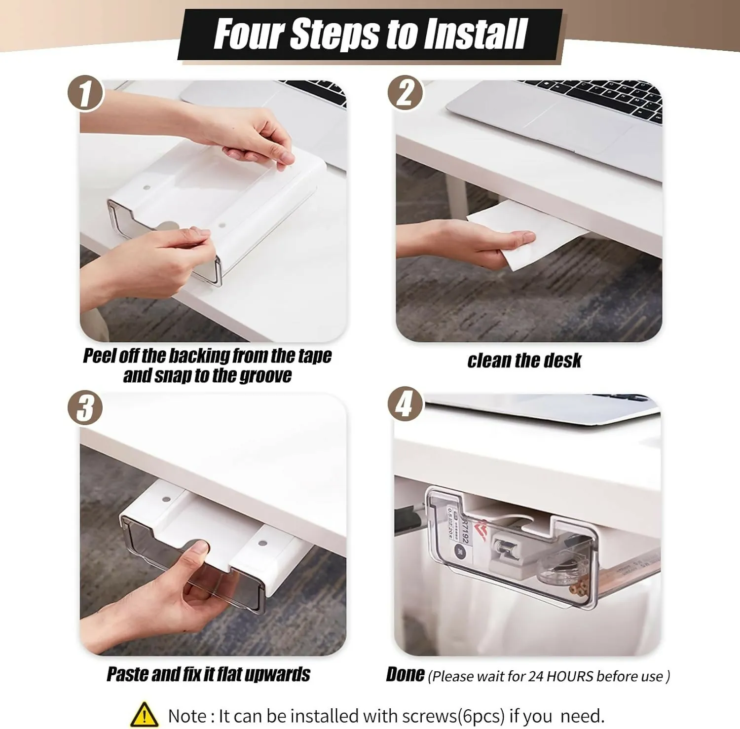 2 Pack Under Desk Storage Drawers Slide Out-Drill-On or Self-Adhesive, Large & Medium Desk Drawer
