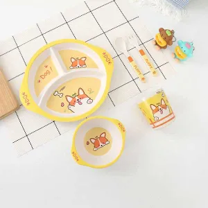 5-in-1 Bamboo Fibre Tableware Set 008-Doggy