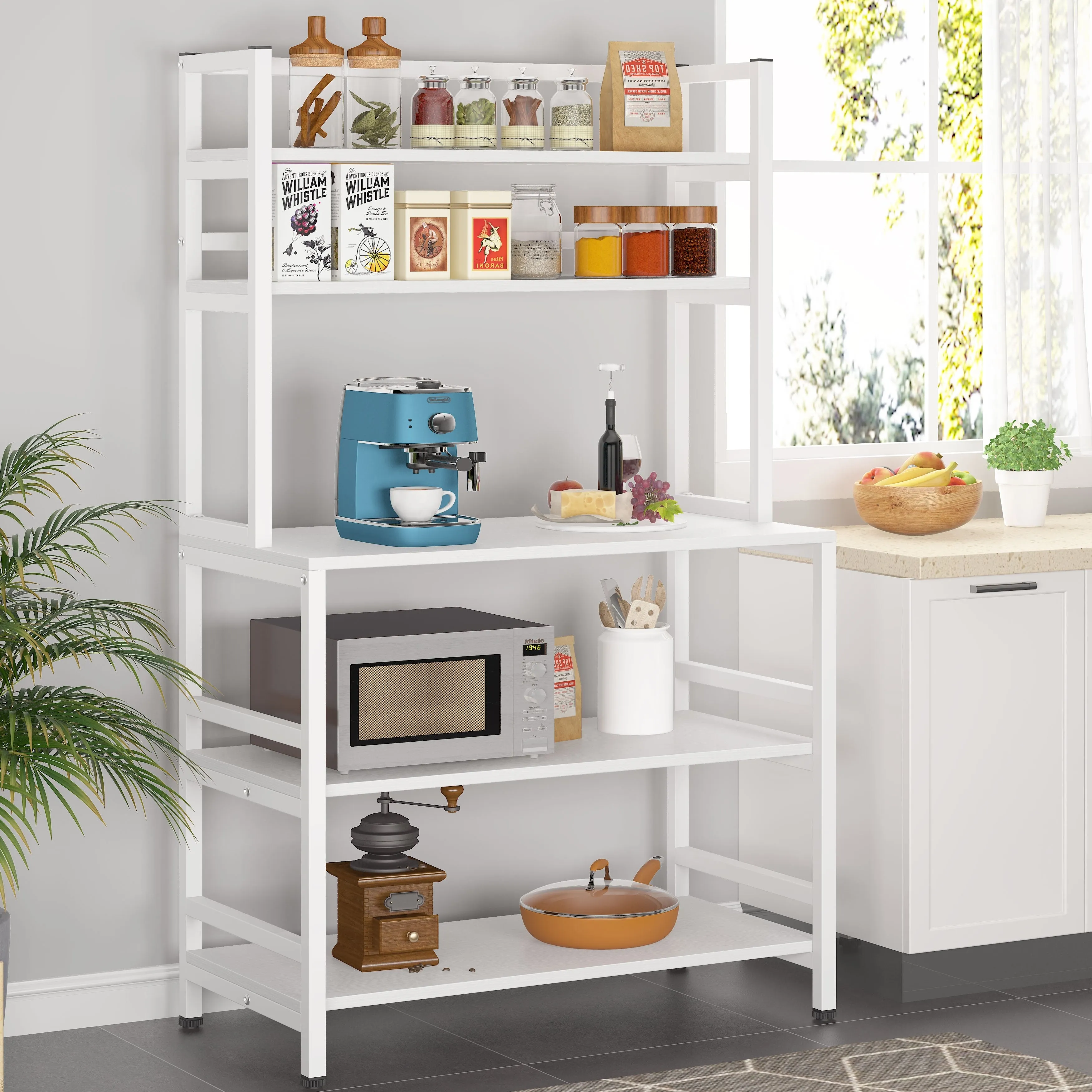 5-Tier Kitchen Bakers Rack with Hutch,Utility Storage Shelf - 31.5 x 15.75 x 62.99 inches - Brown