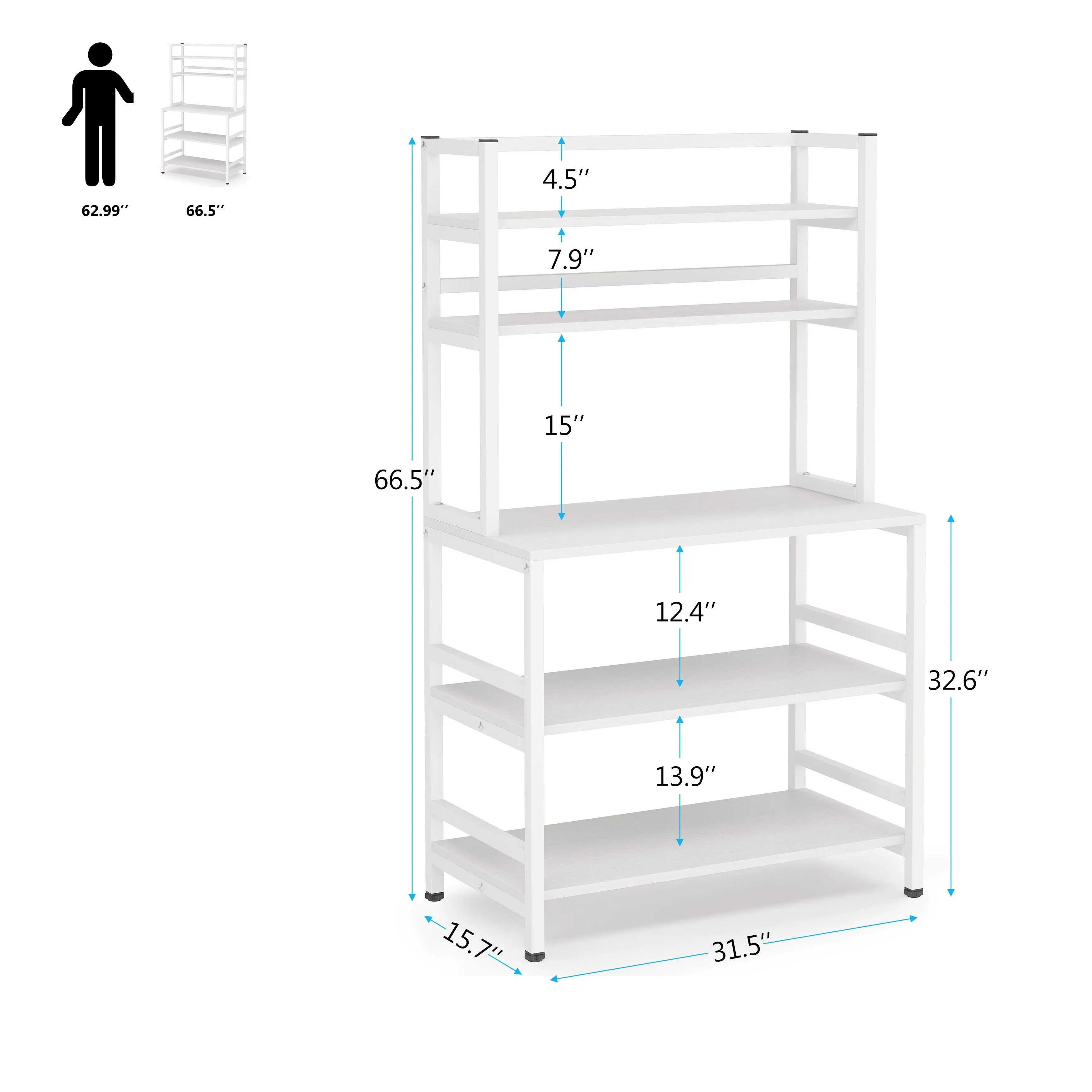 5-Tier Kitchen Bakers Rack with Hutch,Utility Storage Shelf - 31.5 x 15.75 x 62.99 inches - Brown