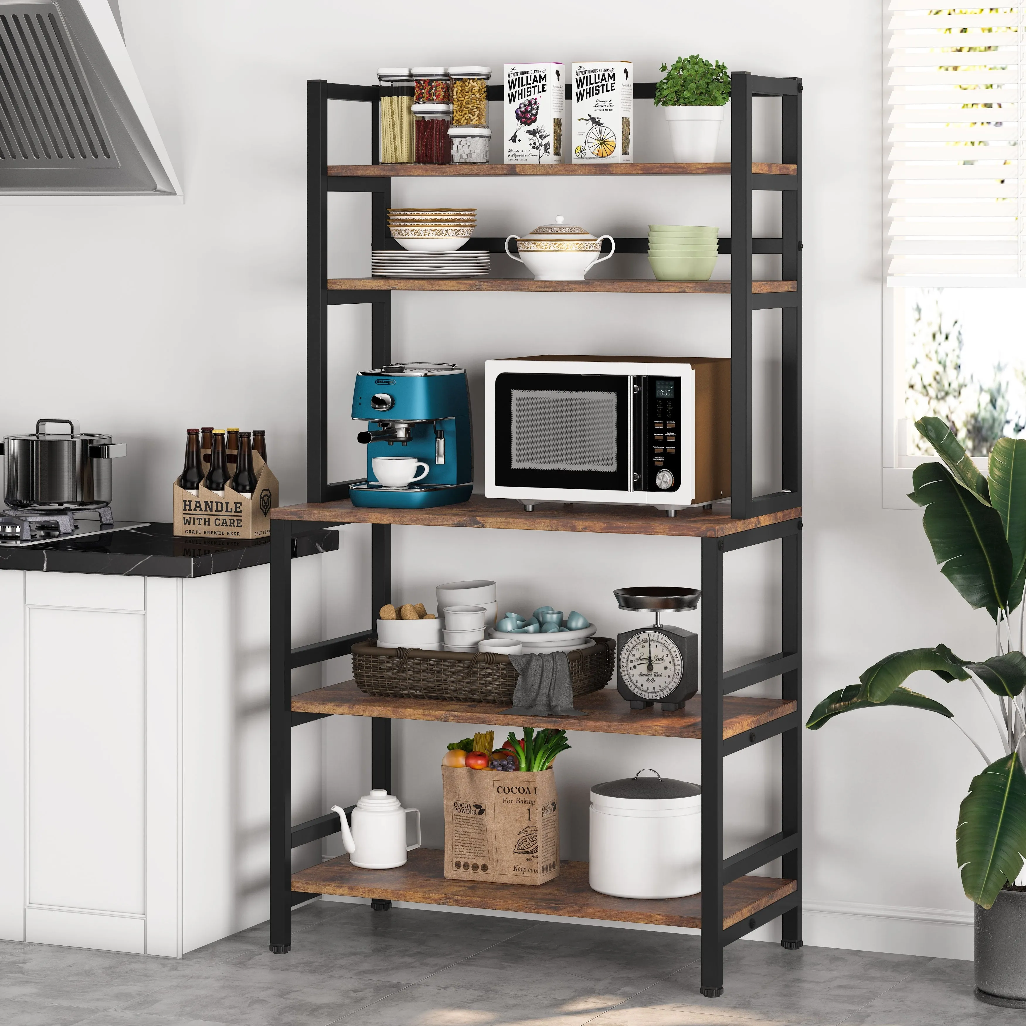 5-Tier Kitchen Bakers Rack with Hutch,Utility Storage Shelf - 31.5 x 15.75 x 62.99 inches - Brown