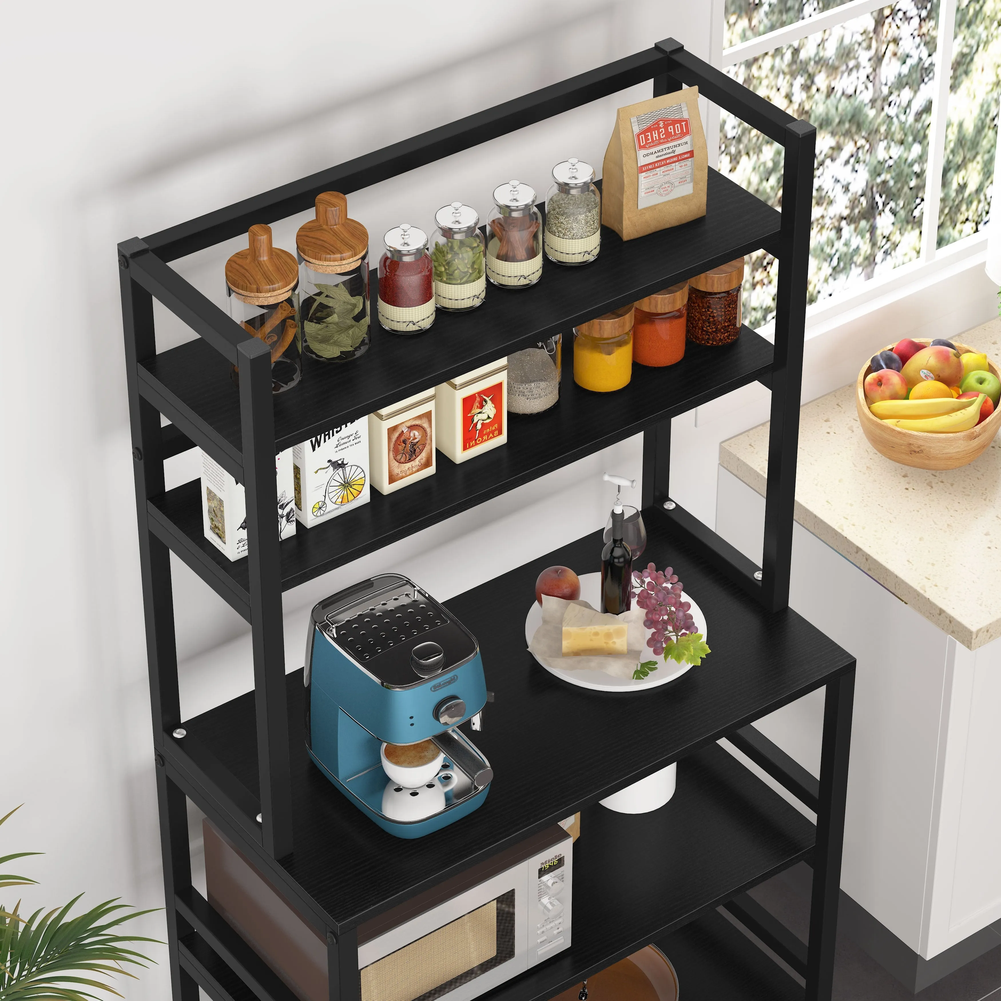 5-Tier Kitchen Bakers Rack with Hutch,Utility Storage Shelf - 31.5 x 15.75 x 62.99 inches - Brown