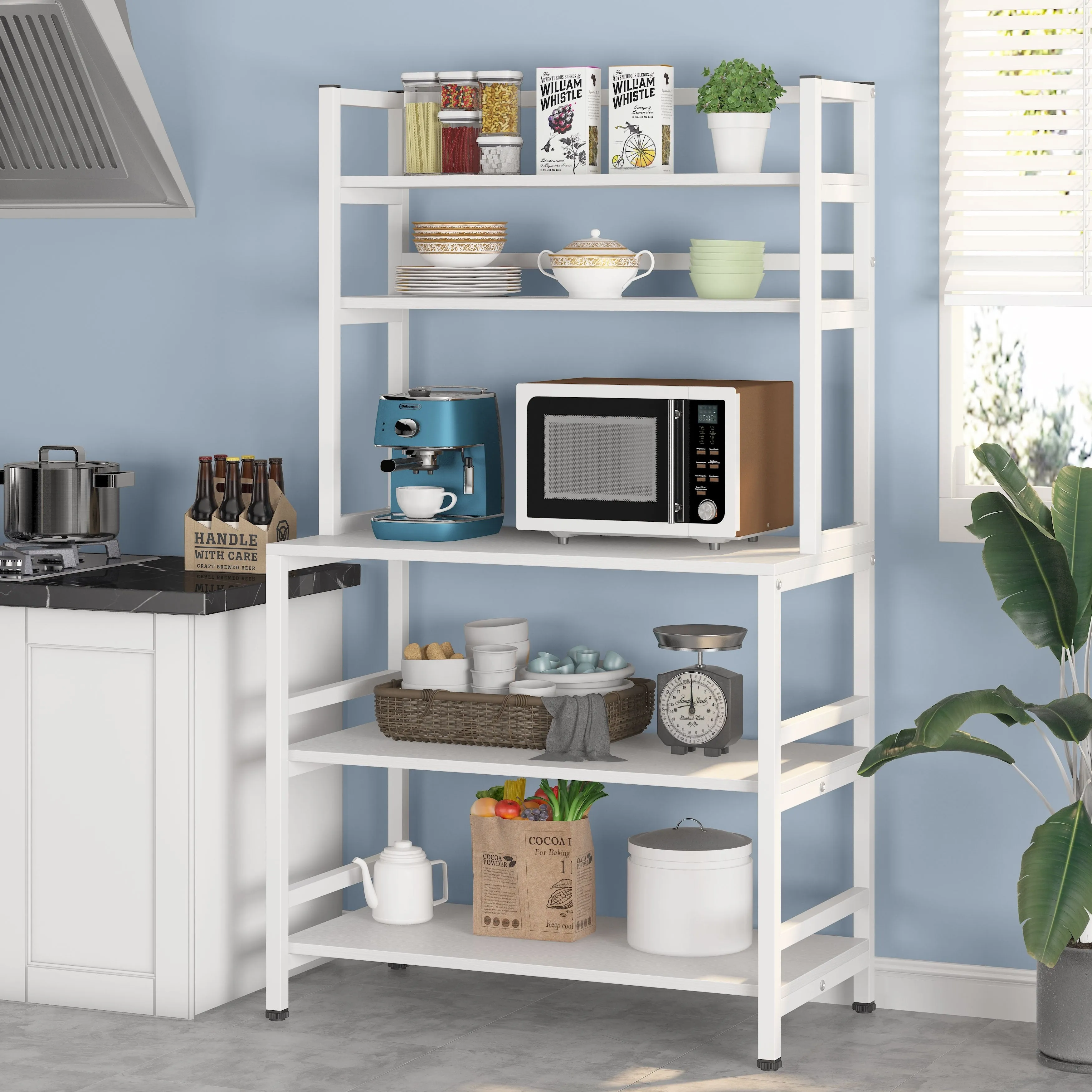 5-Tier Kitchen Bakers Rack with Hutch,Utility Storage Shelf - 31.5 x 15.75 x 62.99 inches - Brown