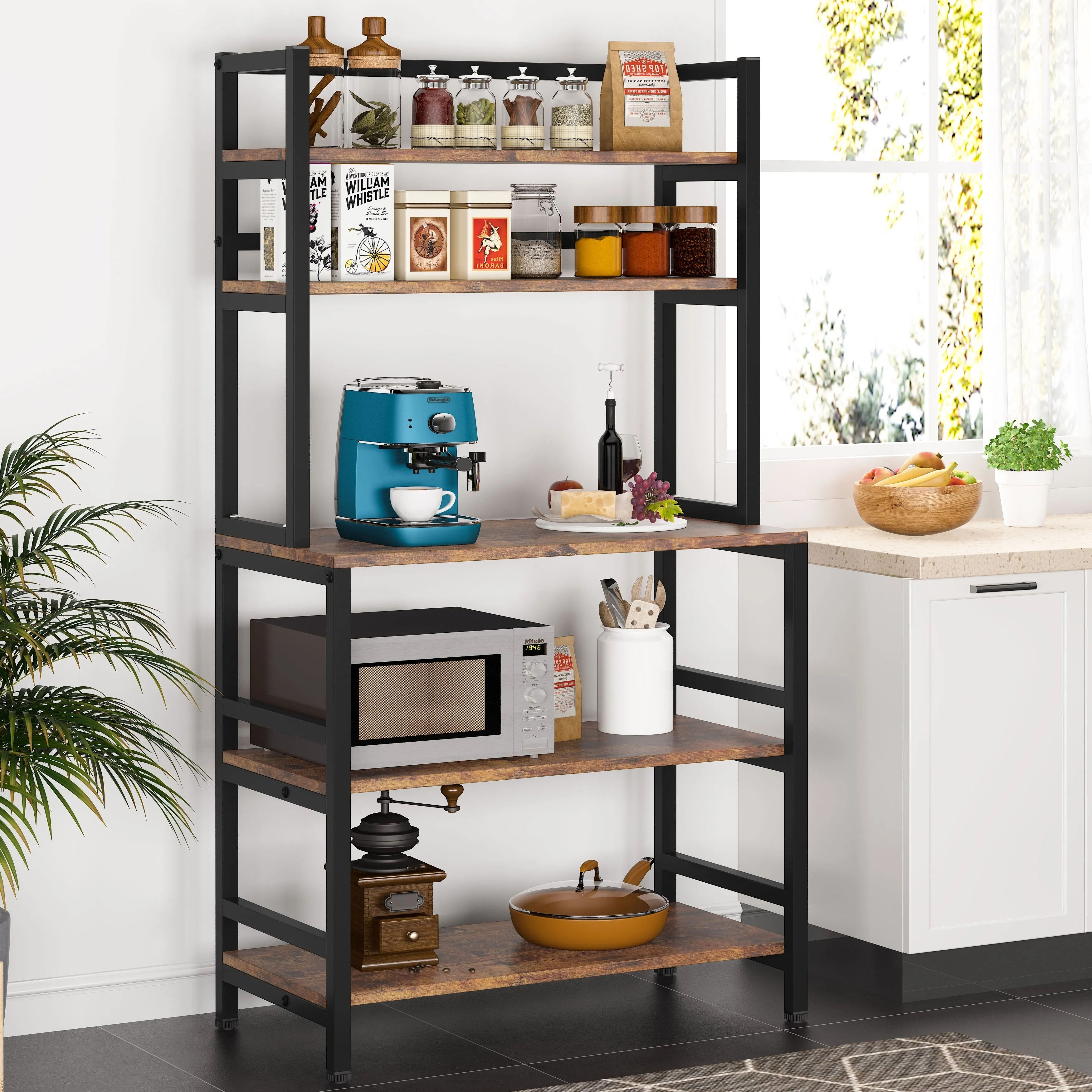 5-Tier Kitchen Bakers Rack with Hutch,Utility Storage Shelf - 31.5 x 15.75 x 62.99 inches - Brown