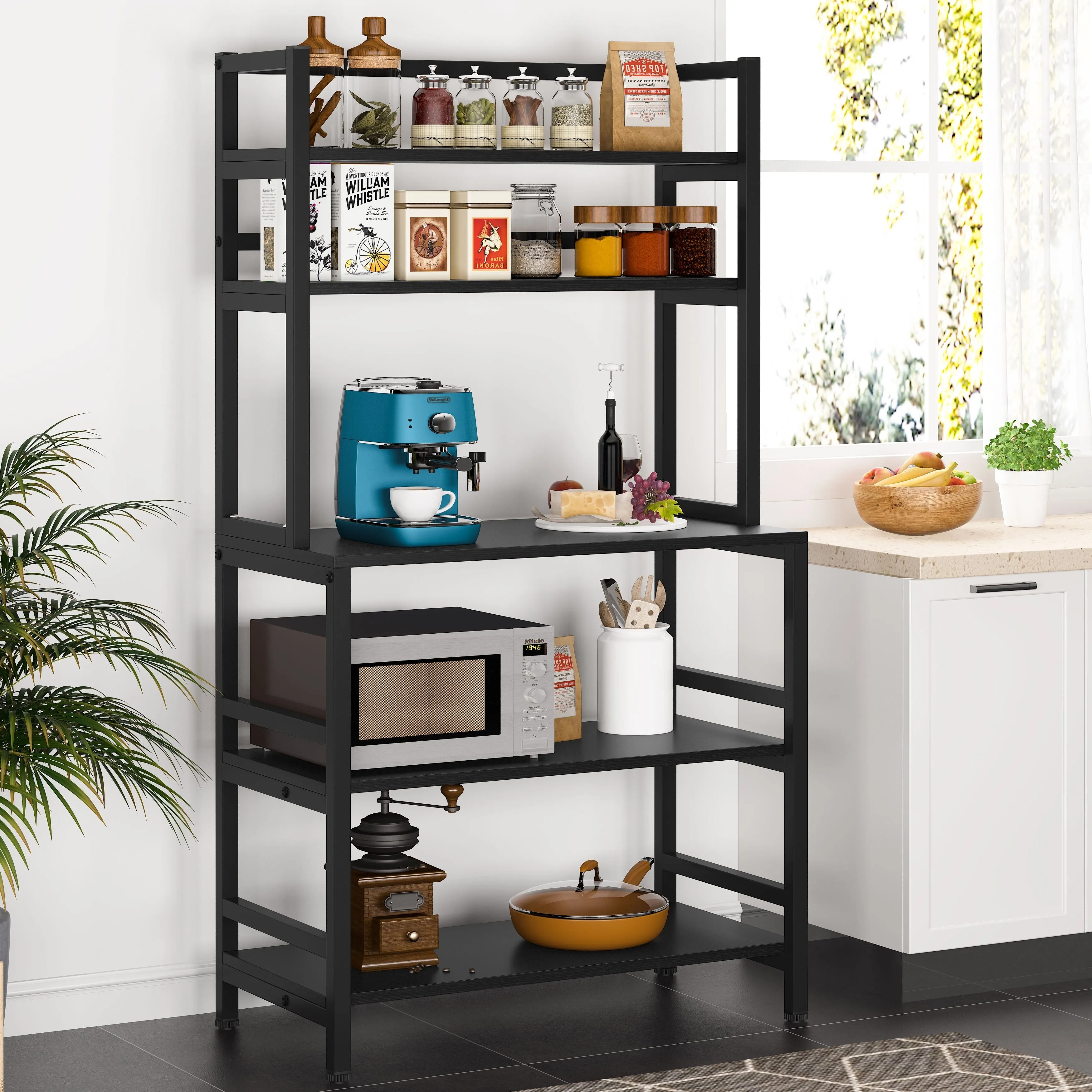 5-Tier Kitchen Bakers Rack with Hutch,Utility Storage Shelf - 31.5 x 15.75 x 62.99 inches - Brown