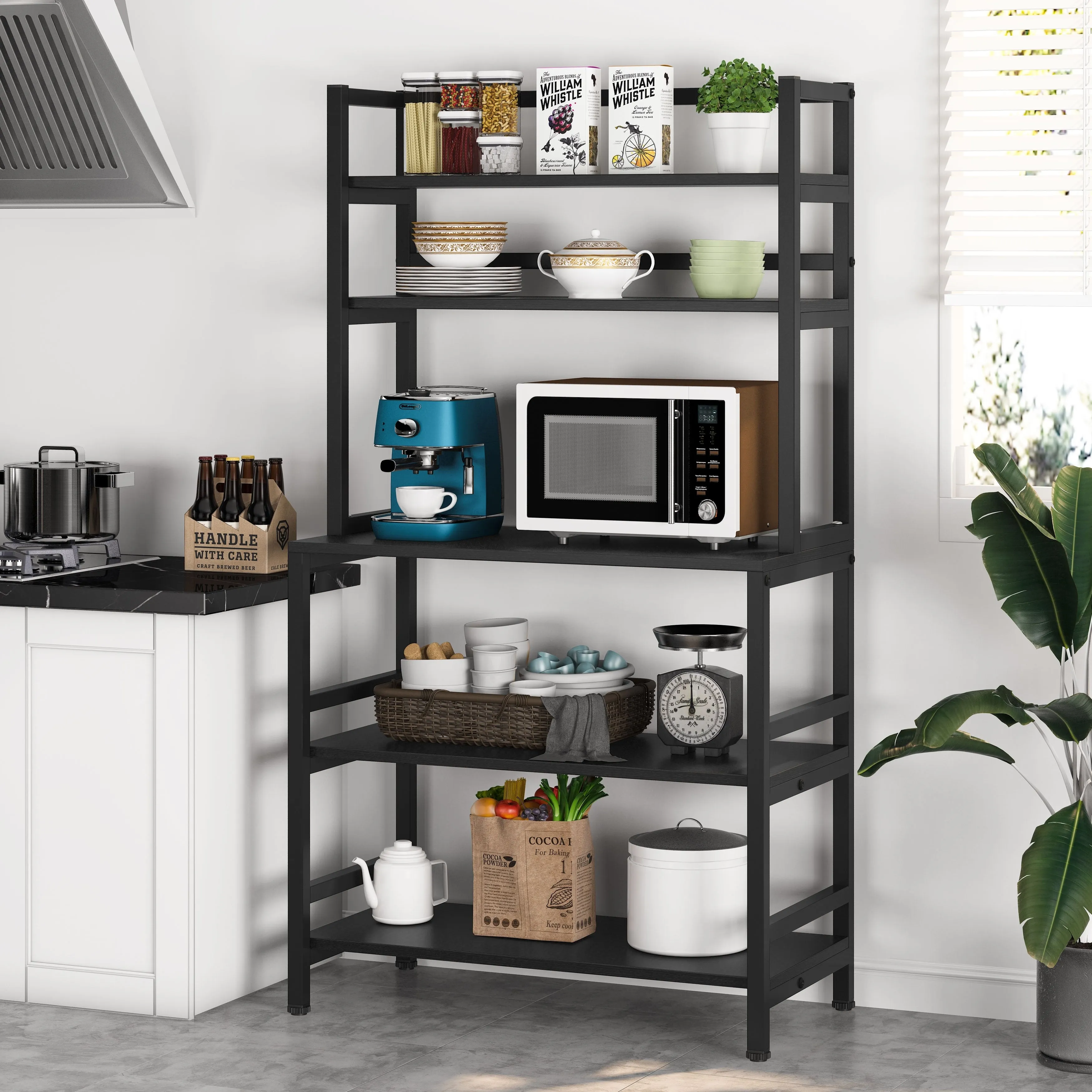 5-Tier Kitchen Bakers Rack with Hutch,Utility Storage Shelf - 31.5 x 15.75 x 62.99 inches - Brown
