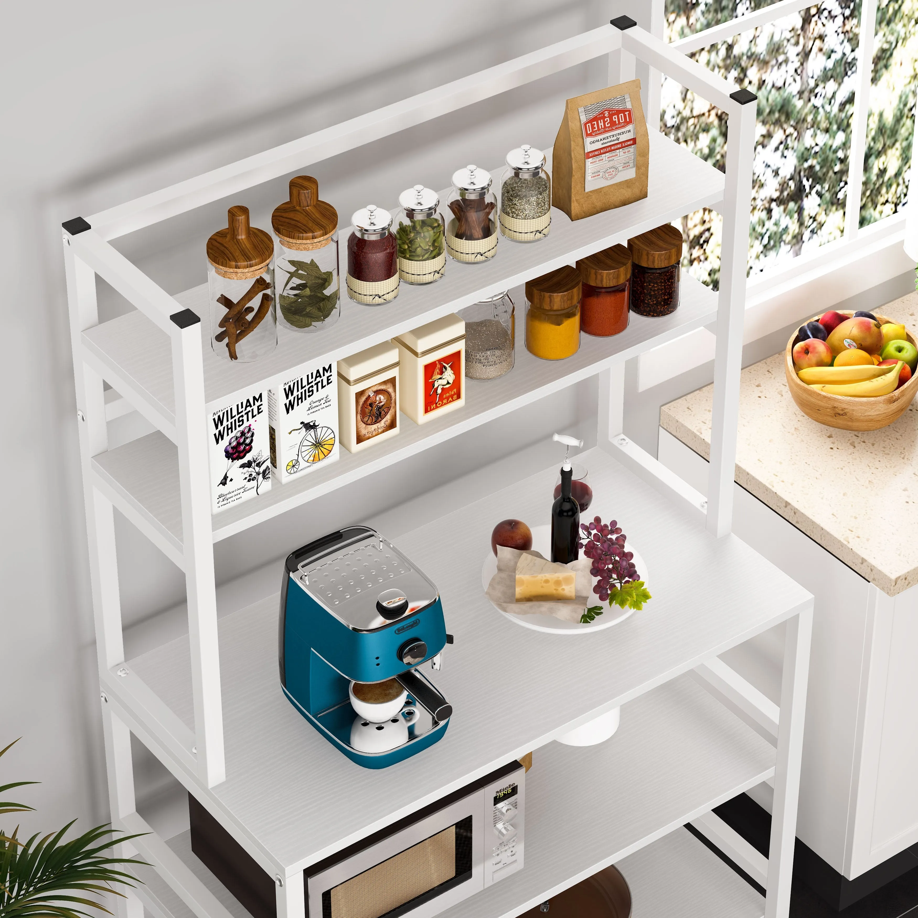 5-Tier Kitchen Bakers Rack with Hutch,Utility Storage Shelf - 31.5 x 15.75 x 62.99 inches - Brown