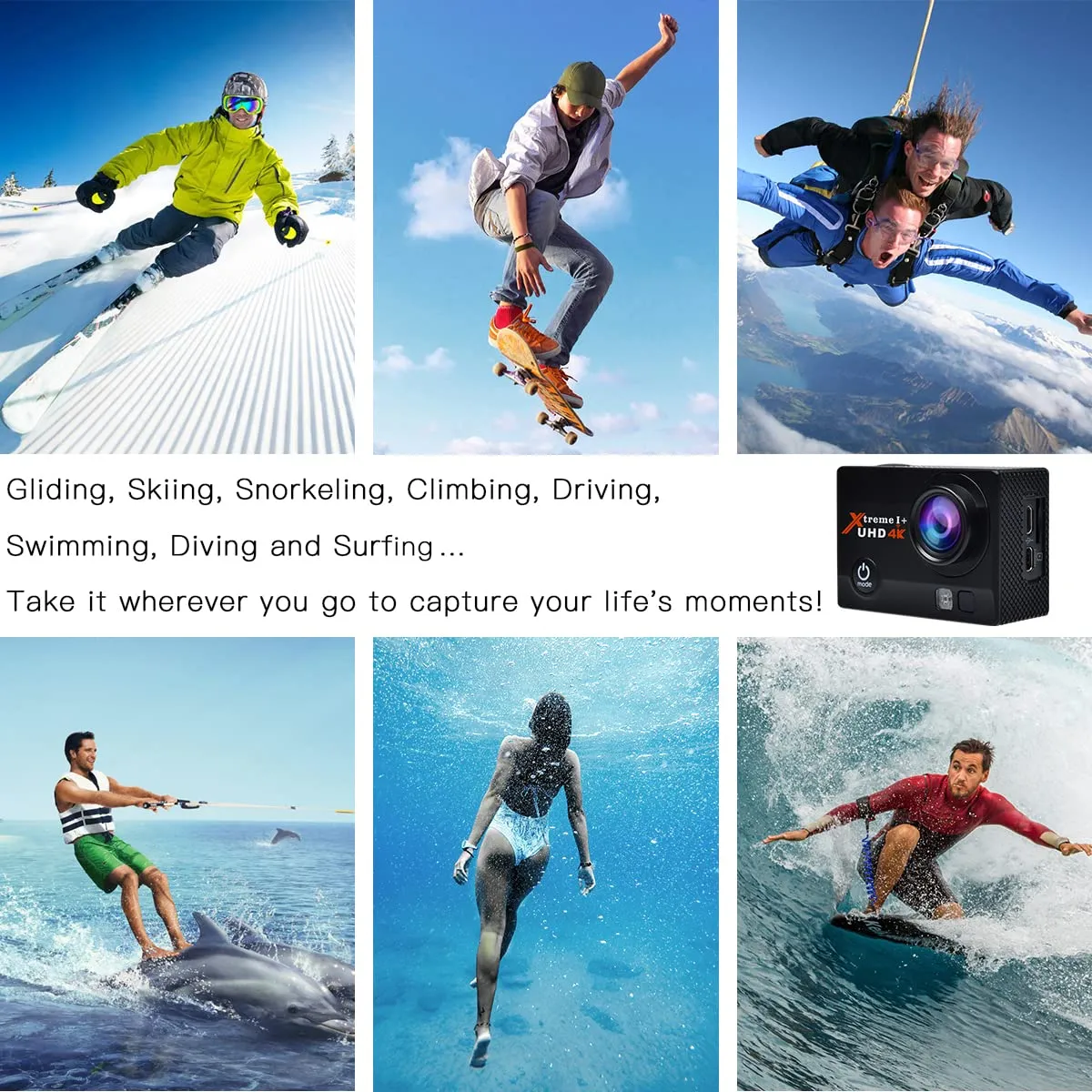 Action Camera 4K,20MP 40M Underwater Waterproof Camera,2.0'' LCD Screen WiFi 170° Wide Angle EIS Sports Cam with External Microphone Remote Control 2x1050mAh Batteries and Helmet Accessories Kit
