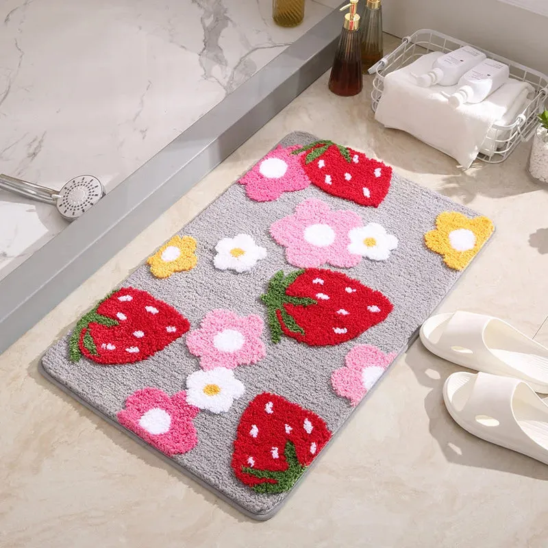 Adorable Strawberry Plush Bath Mat 🍓💕 | Soft Non-Slip Rug for Sweet Home Decor 🏠✨