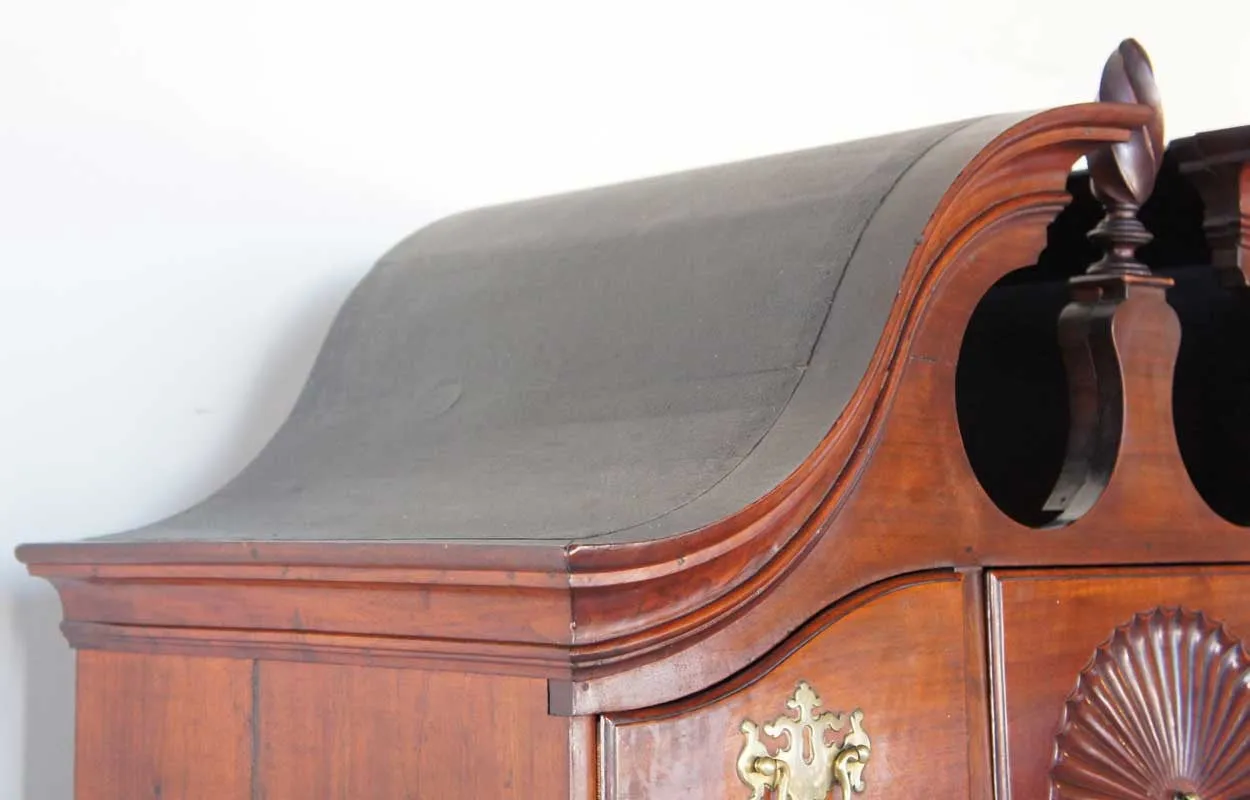 American New England Chippendale Walnut Bonnet Top Chest on Chest