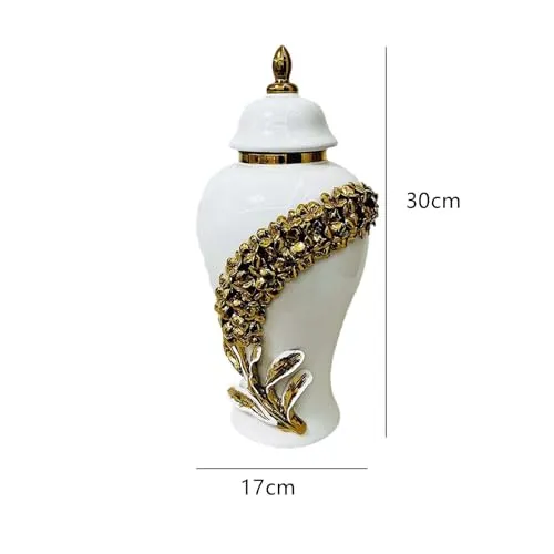 ATORSE® Ceramic Ginger Jar Flower Vase Storage Jar for Office Bookshelf Dining Table Small