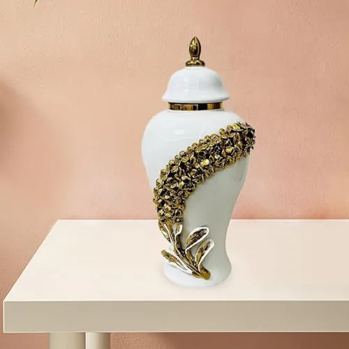 ATORSE® Ceramic Ginger Jar Flower Vase Storage Jar for Office Bookshelf Dining Table Small