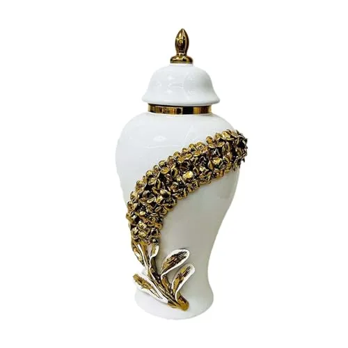 ATORSE® Ceramic Ginger Jar Flower Vase Storage Jar for Office Bookshelf Dining Table Small