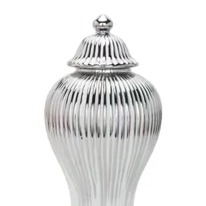 ATORSE® Porcelain Ginger Jar Chinese Ceramic Vase for Desktop Bookshelf Dining Table White and Silver