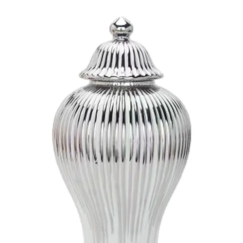ATORSE® Porcelain Ginger Jar Chinese Ceramic Vase for Desktop Bookshelf Dining Table White and Silver