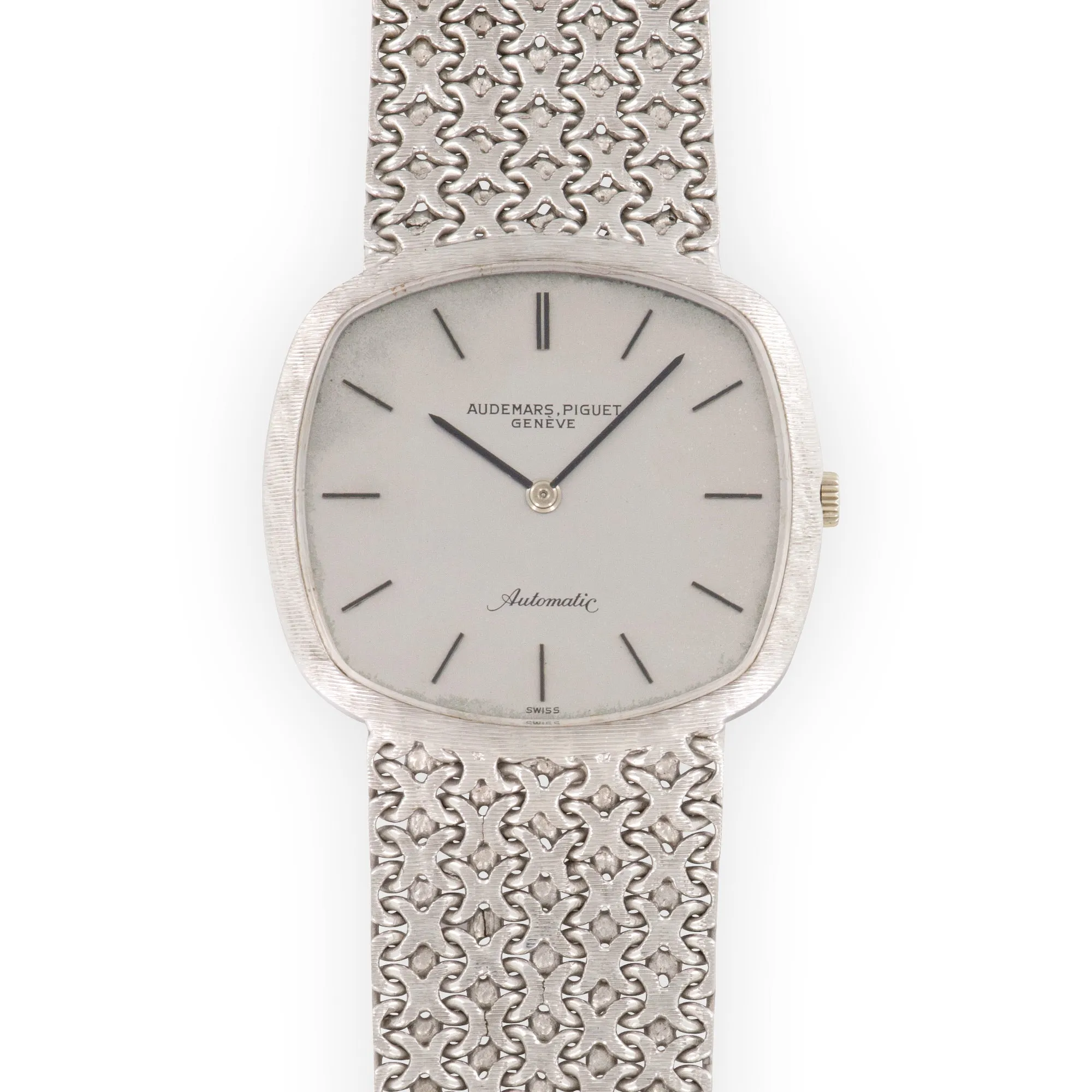 Audemars Piguet White Gold Automatic Cross Link Bracelet Watch