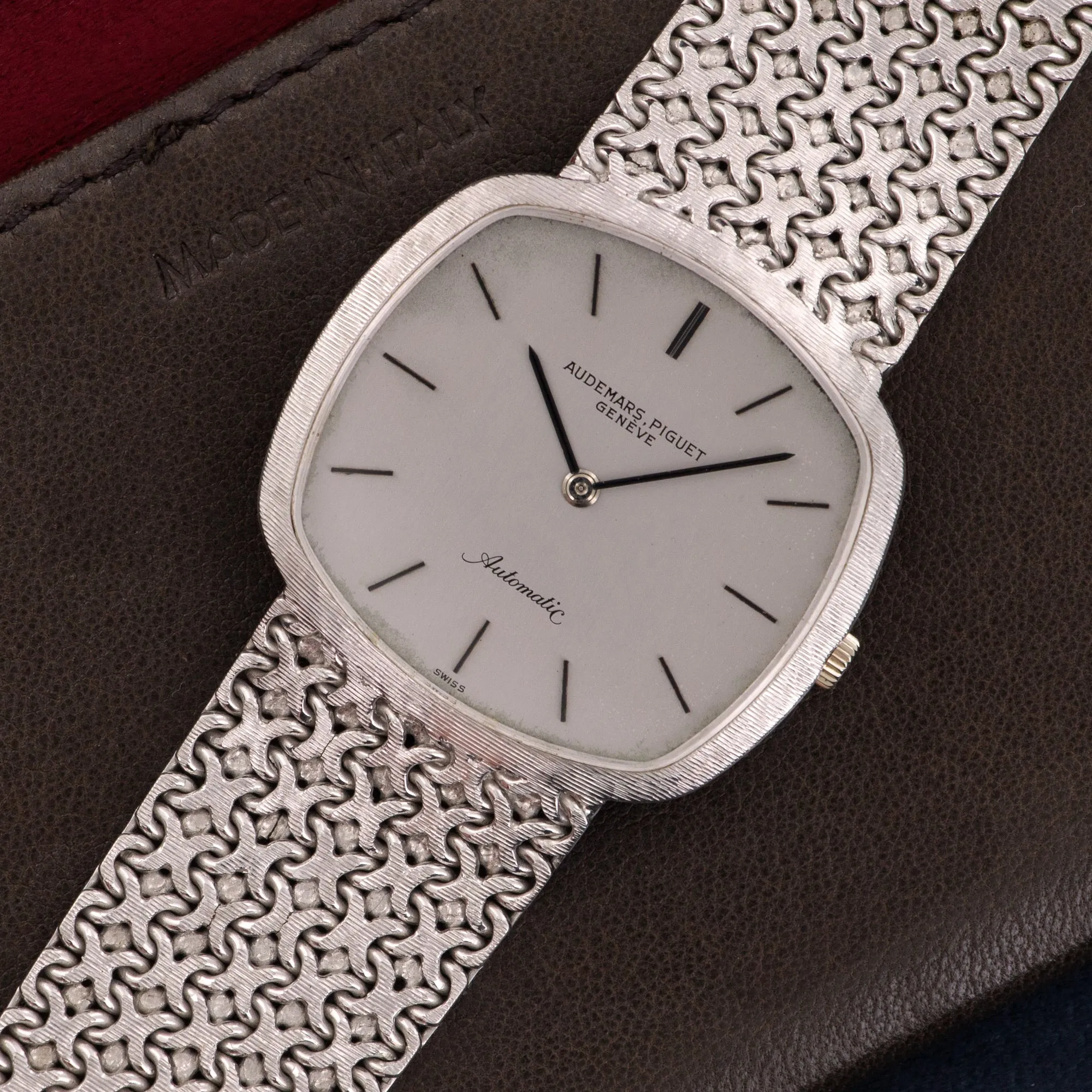 Audemars Piguet White Gold Automatic Cross Link Bracelet Watch