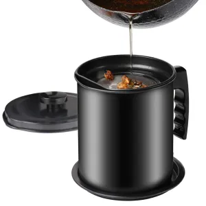 Bacon Grease Container with Fine Mesh Strainer, 1.3 L/5.2 cups Iron Cooking Oil Can with Removable a Coaster Tray for Kitchen Fat Storage by Valuetools（E-book recipe）