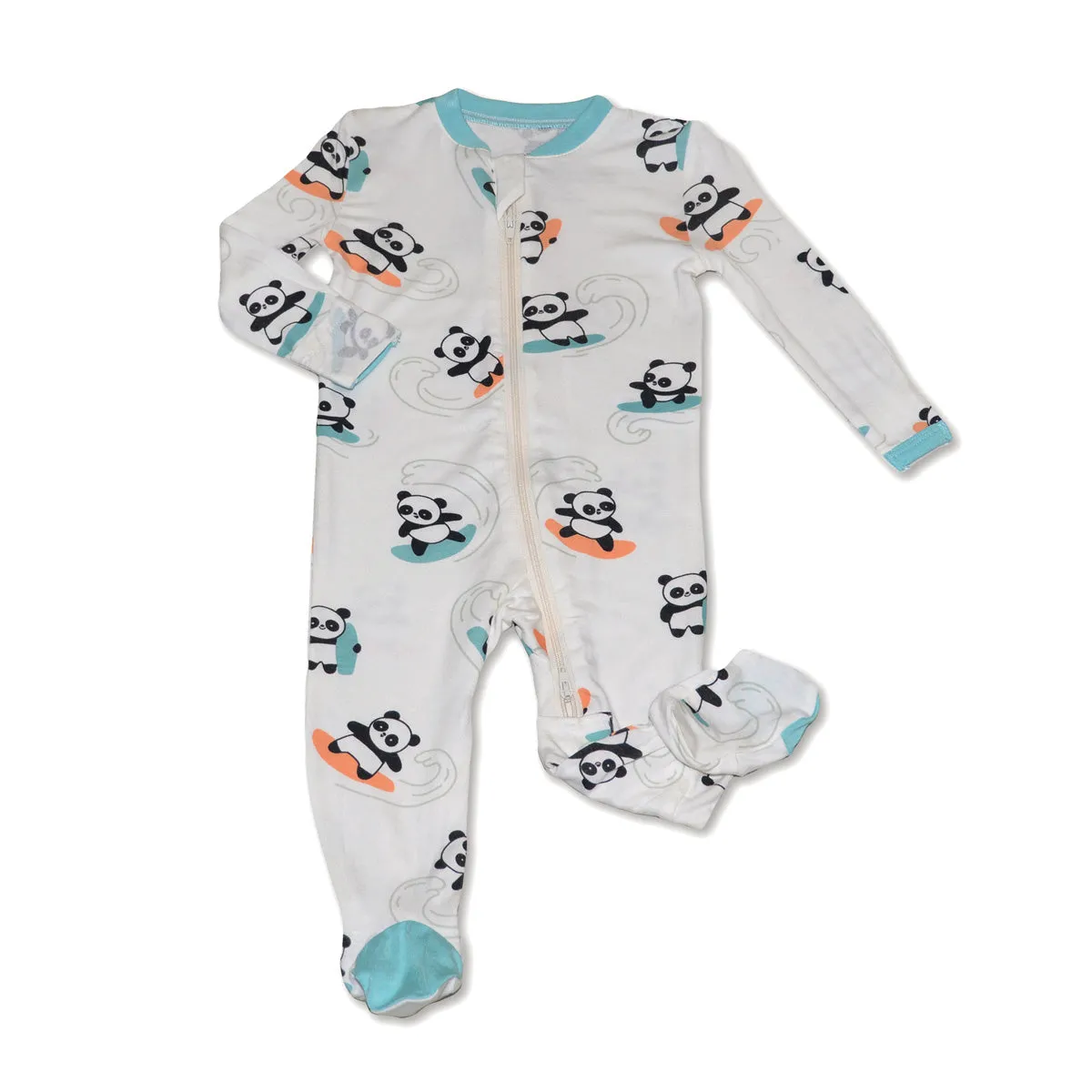 Bamboo Footies with Two Way Zipper (Surfs Up Panda Print)