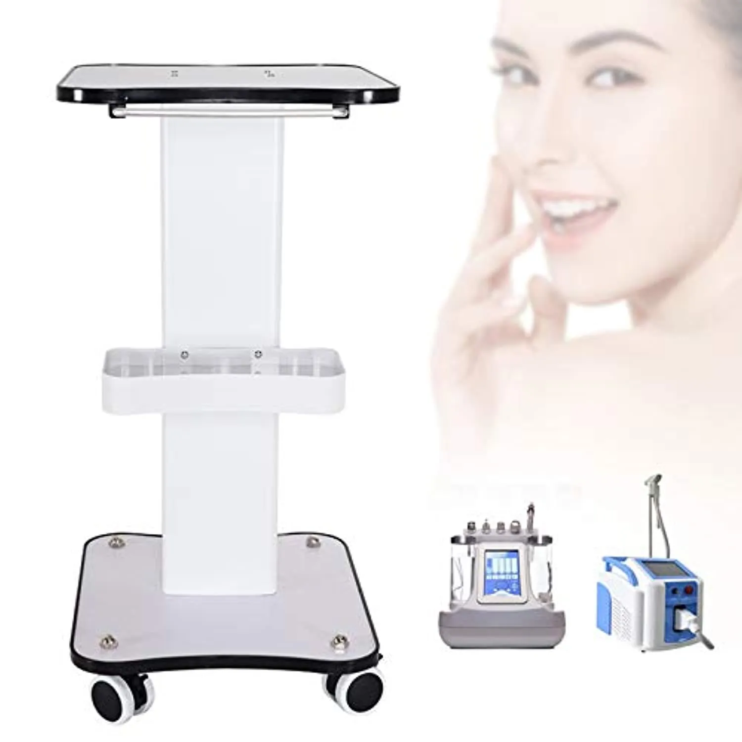 Beauty Cart,3 Tier Salon Rolling Trolley Cart Stand Beauty Instrument Tray Rolling Cart with Wheel Salon Spa Storage Organizer Cart Tool Load 88lbs