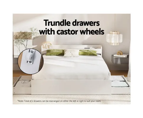 Bed Frame Mattress Base with Charging Ports 2 Storage Drawers