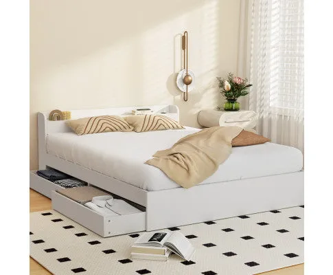 Bed Frame Mattress Base with Charging Ports 2 Storage Drawers