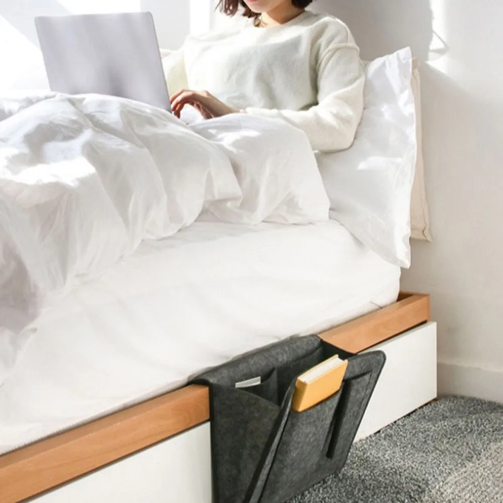 Bed Storage Bag with Pocket Felt, Bedside Hanger, Table Sofa Bedroom Mattress Bedside Anti-slip Organizer Holders