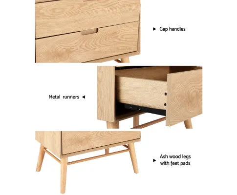 Bedside Table Drawers Side End Table Storage Cabinet Nightstand Oak GINO