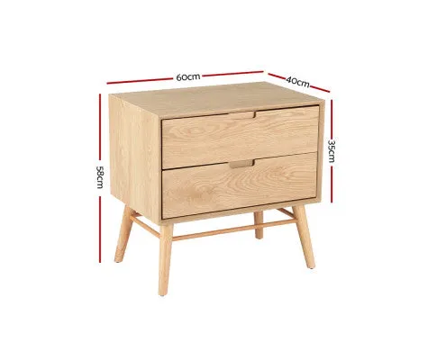 Bedside Table Drawers Side End Table Storage Cabinet Nightstand Oak GINO
