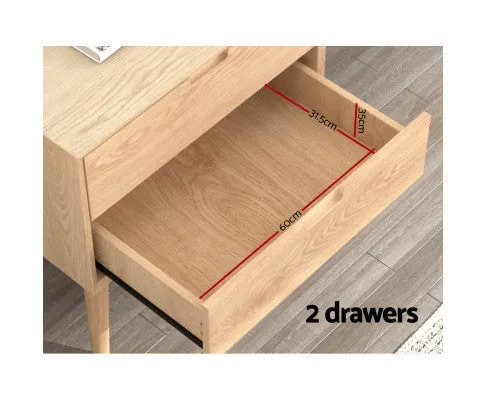 Bedside Table Drawers Side End Table Storage Cabinet Nightstand Oak GINO