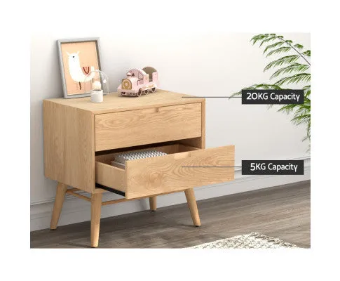 Bedside Table Drawers Side End Table Storage Cabinet Nightstand Oak GINO