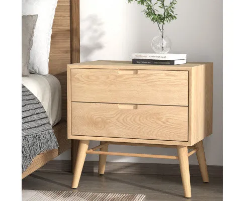 Bedside Table Drawers Side End Table Storage Cabinet Nightstand Oak GINO