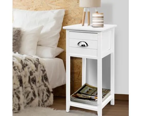Bedside Table Nightstand Drawer Storage Cabinet Lamp Side Shelf White
